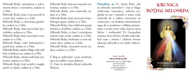 Molitvena kartica - Krunica Božjeg milosrđa